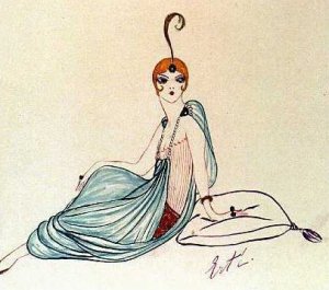 Erte Fashion Sketch with turban and harem pants